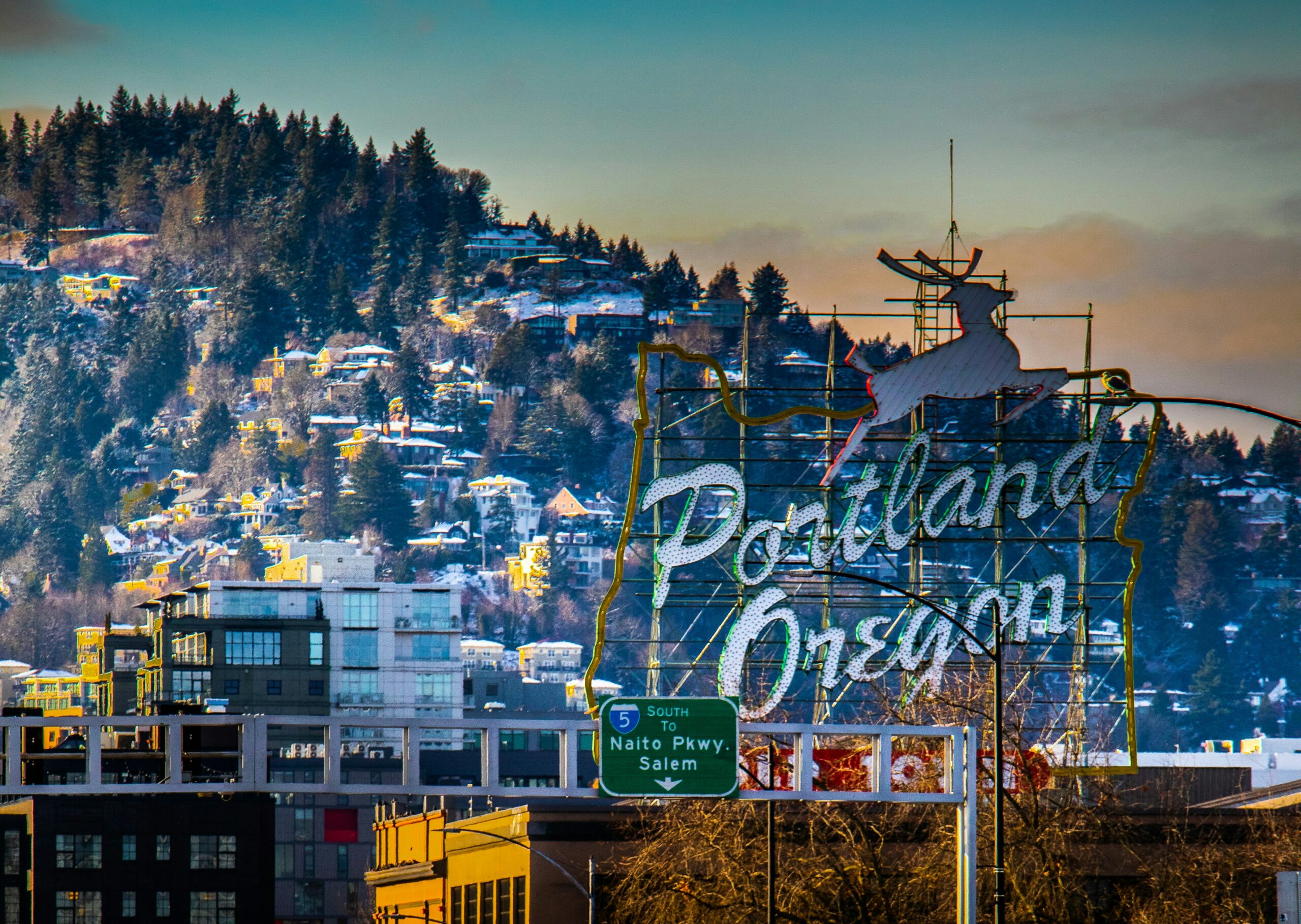 Classic portland, Or sign with the deer on it by downtown